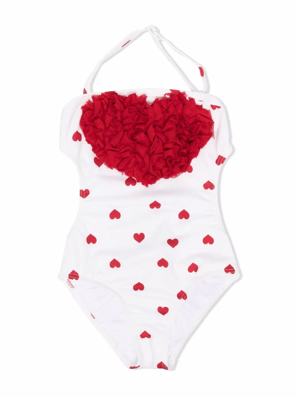 

Monnalisa traje de baño con volantes y corazones estampados - Blanco