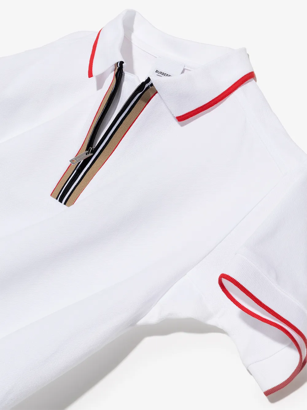 BURBERRY TEEN ICON STRIPE ZIPPED POLO SHIRT