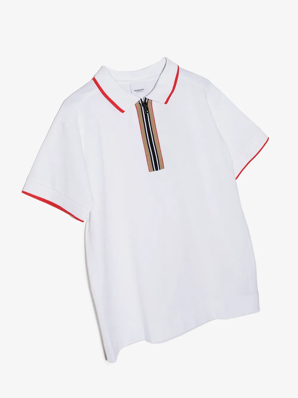 BURBERRY TEEN ICON STRIPE ZIPPED POLO SHIRT