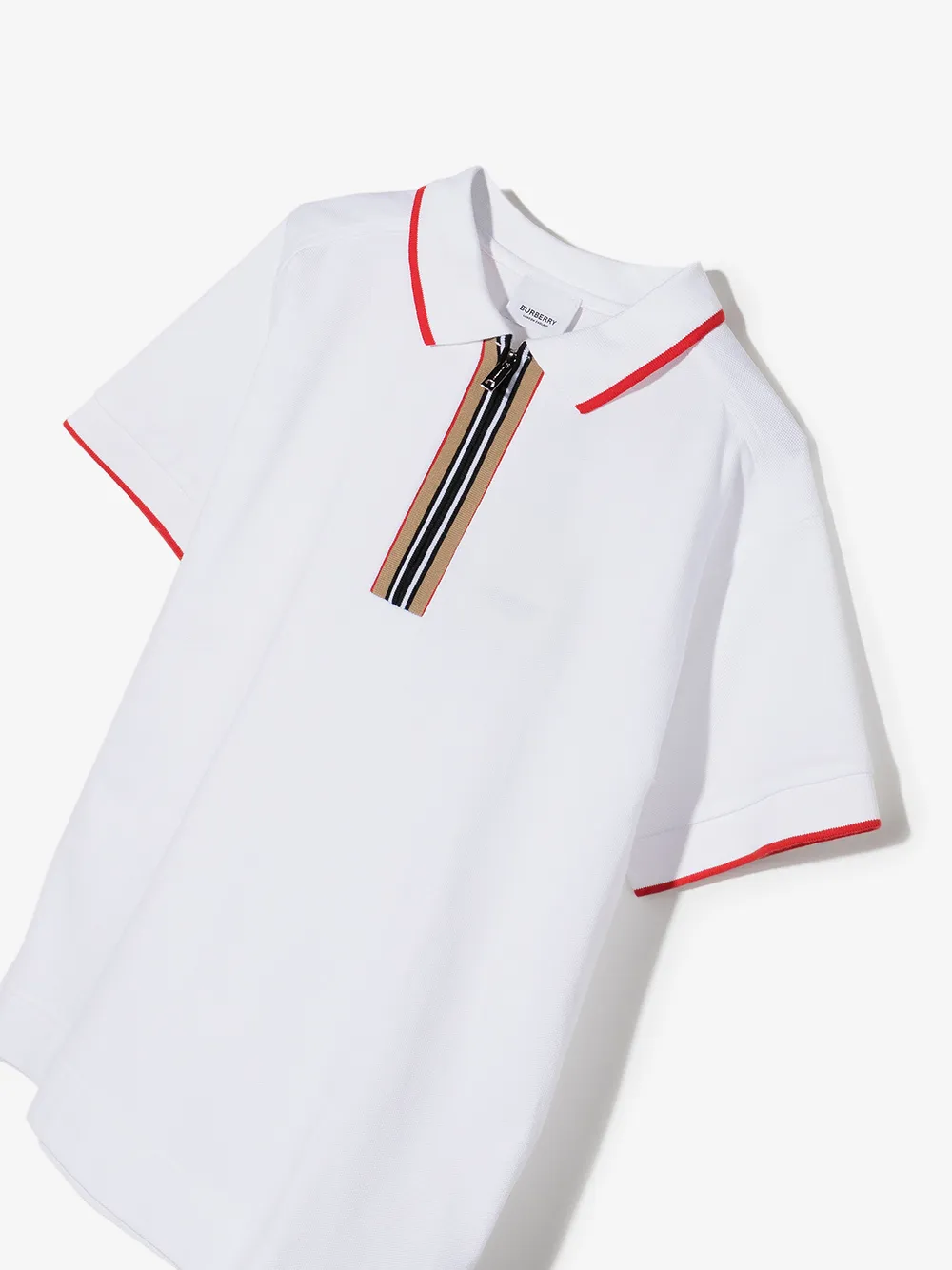 BURBERRY TEEN ICON STRIPE ZIPPED POLO SHIRT