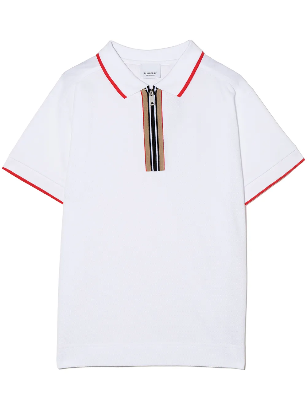 BURBERRY TEEN ICON STRIPE ZIPPED POLO SHIRT
