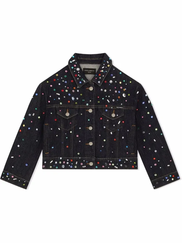 Black embellished outlet denim jacket