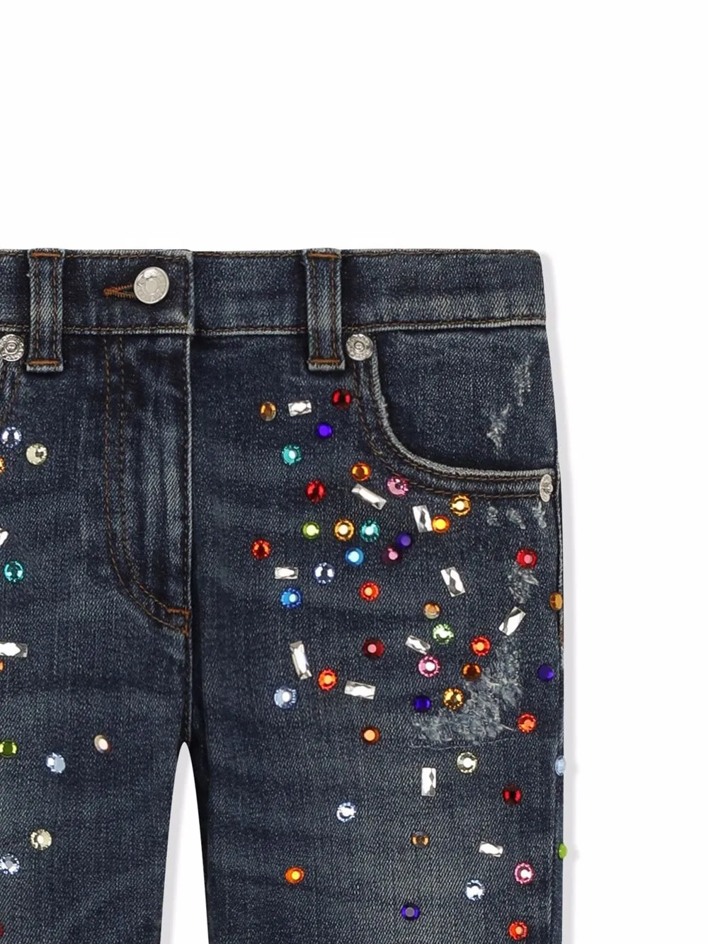 Shop Dolce & Gabbana Bead-embellished Distressed Jeans In Blue