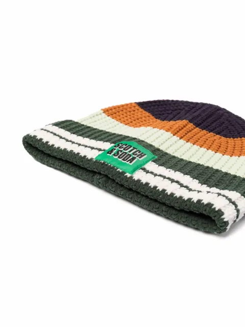 orange striped ribbed knit beanie 
