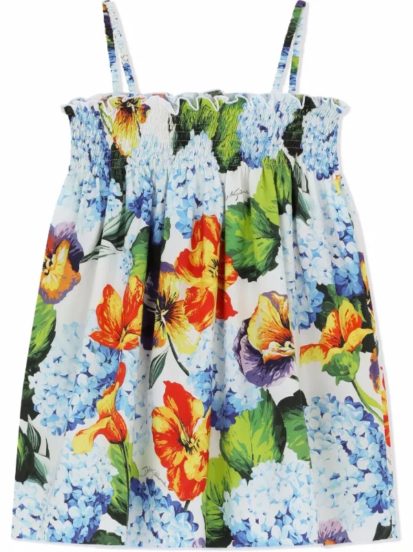 sleeveless ortensia floral print dress