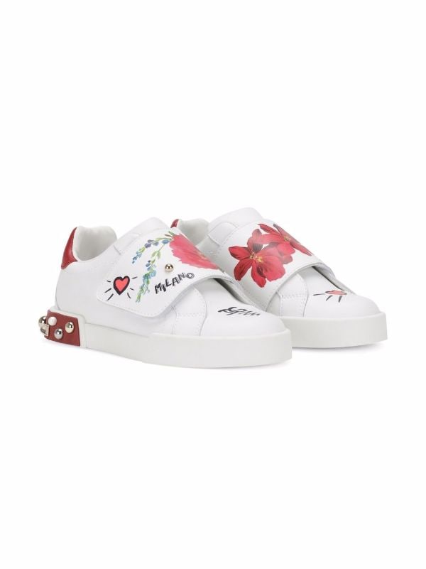 Dolce u0026 Gabbana Kids floral-painted touch-strap Sneakers - Farfetch