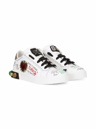Dolce & Gabbana Kids Portofino DG King Leather Sneakers 