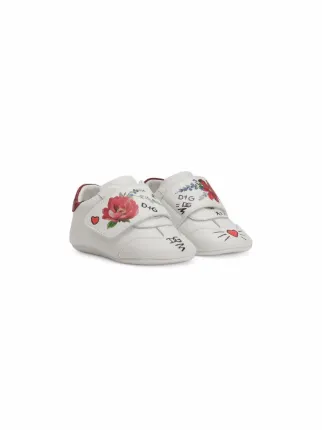 Baskets Pour Enfants Dolce & Gabbana En Cuir à Pois Et Cœur Brodés - Taille 2 UK / 35 EU - Neuf Avec Défauts