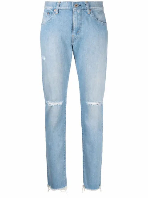 Junya Watanabe Calça jeans skinny com efeito destroyed