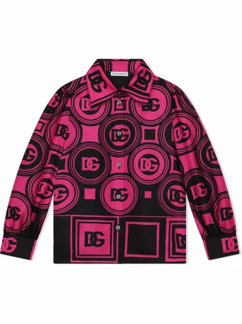 Dolce & Gabbana Kids قميص حرير بطبعة شعار DG جرافيك