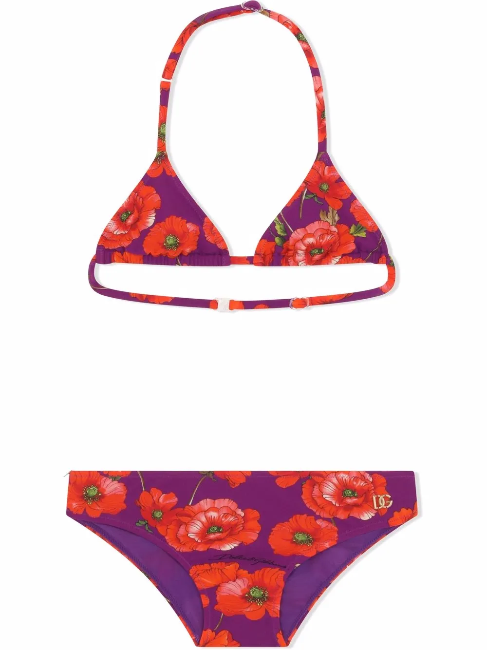 

Dolce & Gabbana Kids two-piece poppy-print bikini - Purple