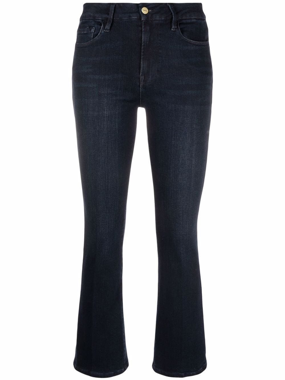 Shop Frame High-rise Cropped Jeans In Blue