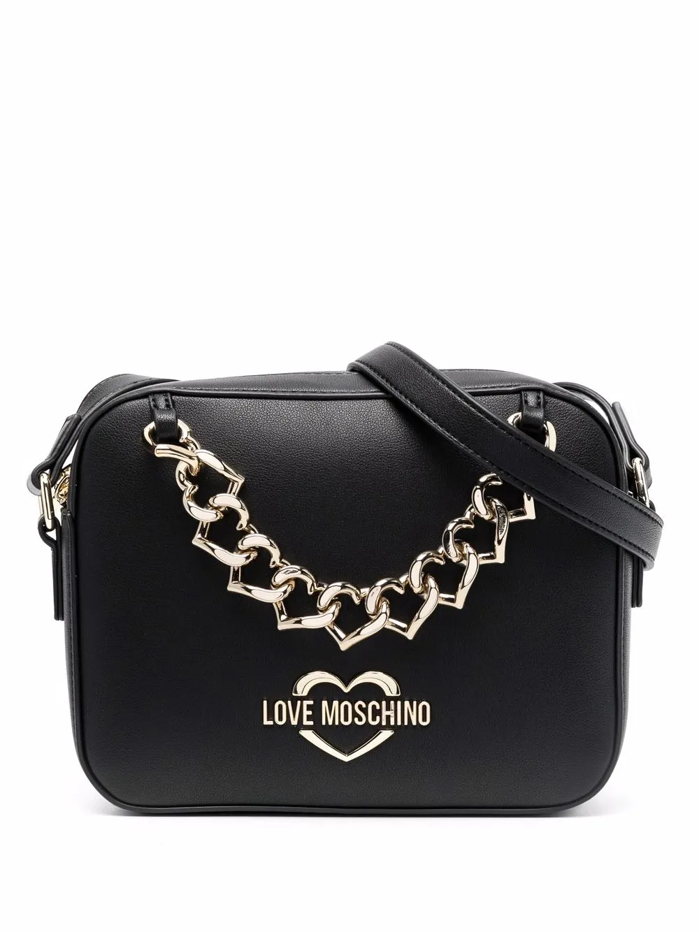 

Love Moschino bolsa crossbody con cadena y motivo de corazón - Negro