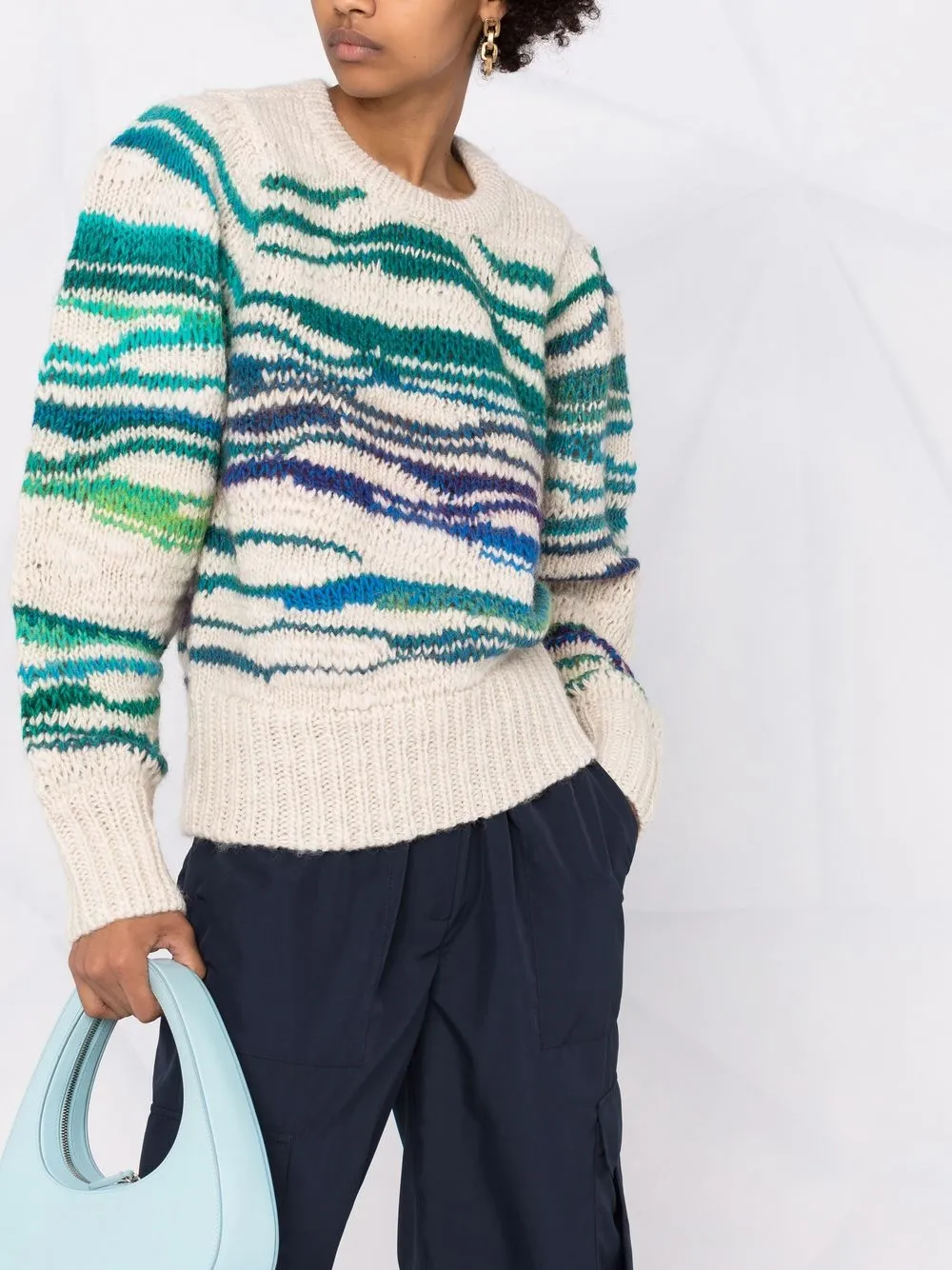 Serena Striped Wool-blend Sweater In Beige/blue
