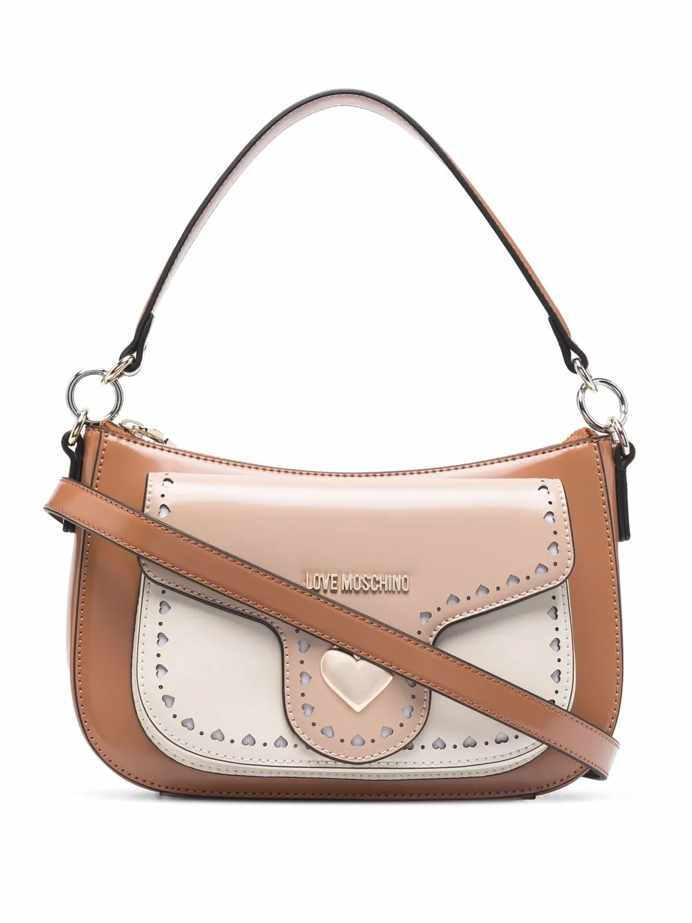 

Love Moschino logo-plaque colour-block tote bag - Brown