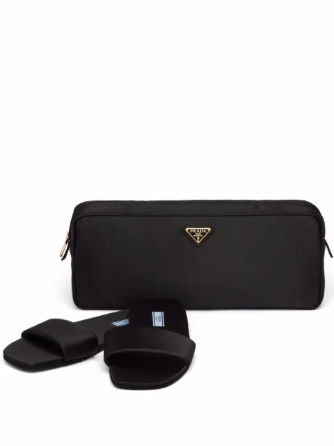 Prada silk satin slippers and travel pouch
