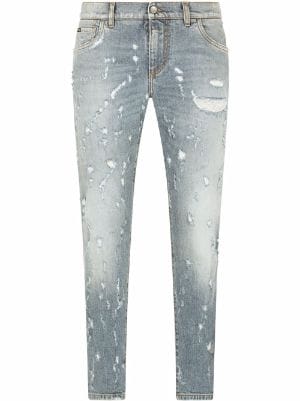 Dolce & Gabbana Jeans Loose aus Denim Print Graffiti Spray in Weiß für Herren Herren Bekleidung Jeans Röhrenjeans 