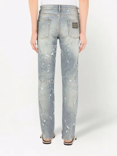 mid-rise distressed straight leg jeans 