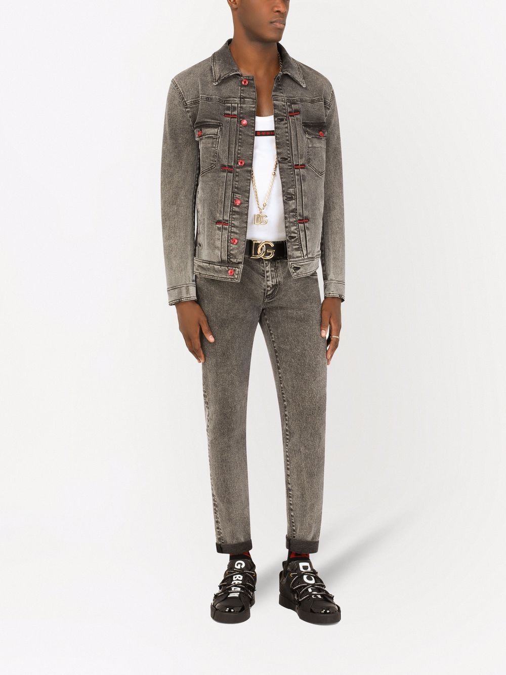 Dolce & Gabbana Gray Wash Stretch Denim Jacket In Multicolor | ModeSens