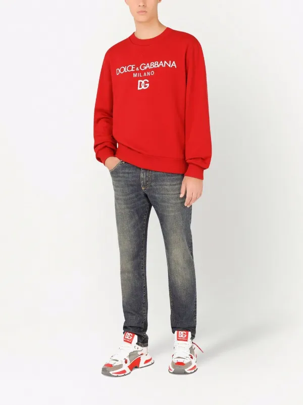 Dolce & Gabbana Moletom De Algodão Com Logo Bordado | Vermelho