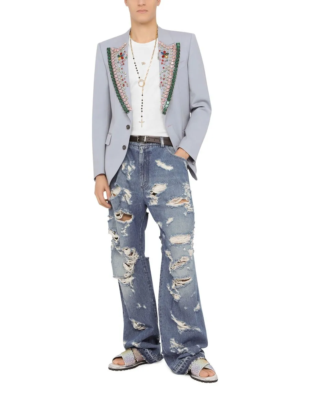 Dolce & Gabbana Gemstone-embellished Tailored Blazer In Blue
