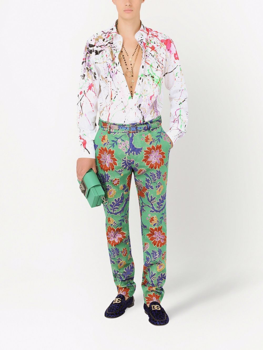 Shop Dolce & Gabbana paint-splatter effect long-sleeve shirt with ...