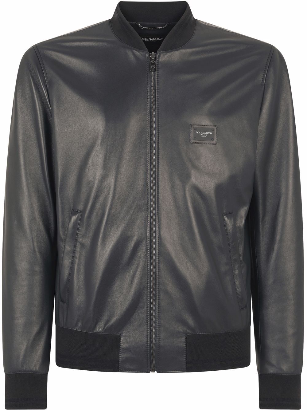 Image 1 of Dolce & Gabbana logo-plaque leather bomber jacket