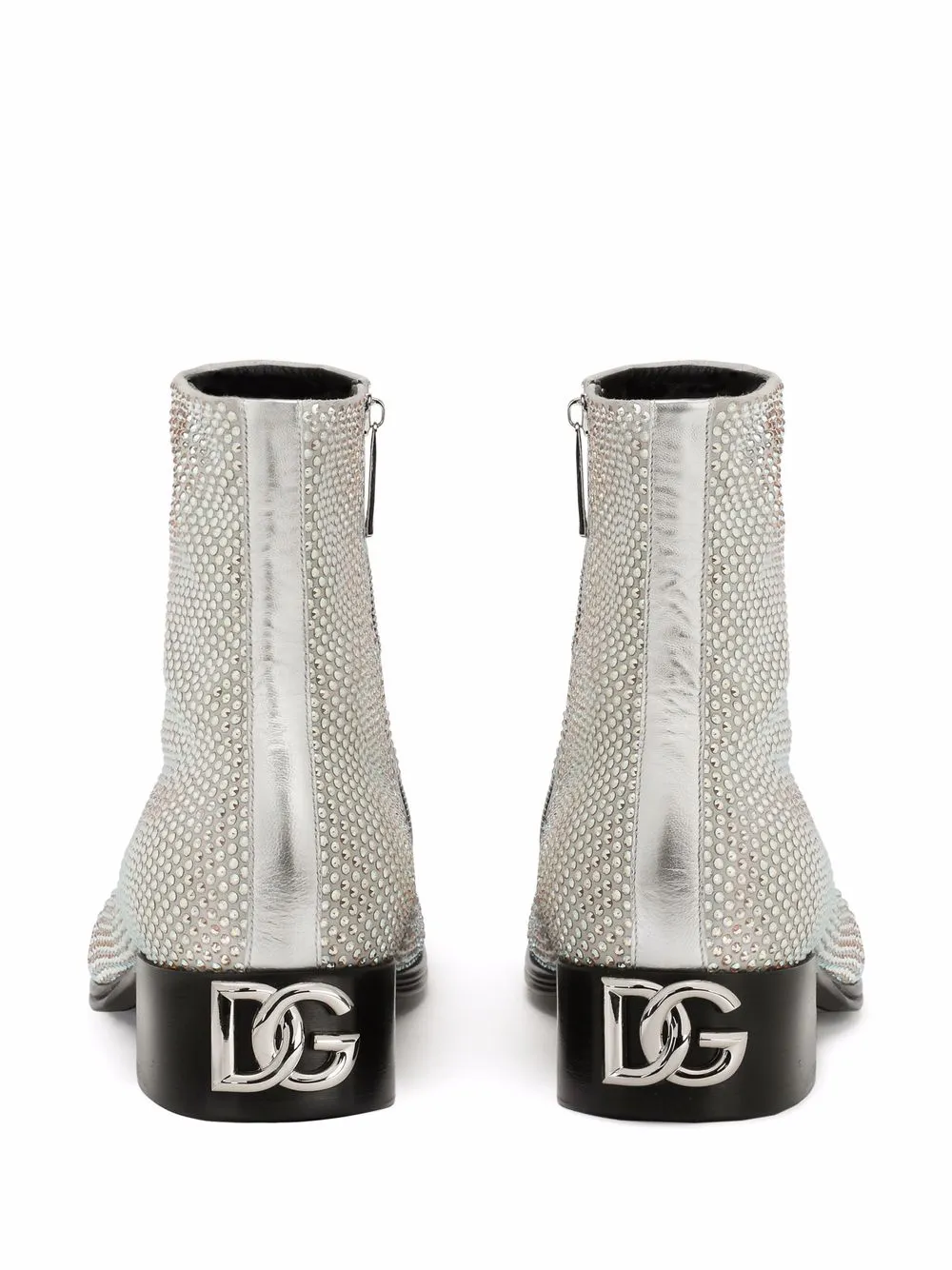 Shop Dolce & Gabbana Crystal-embellished Leather Ankle Boots In Weiss