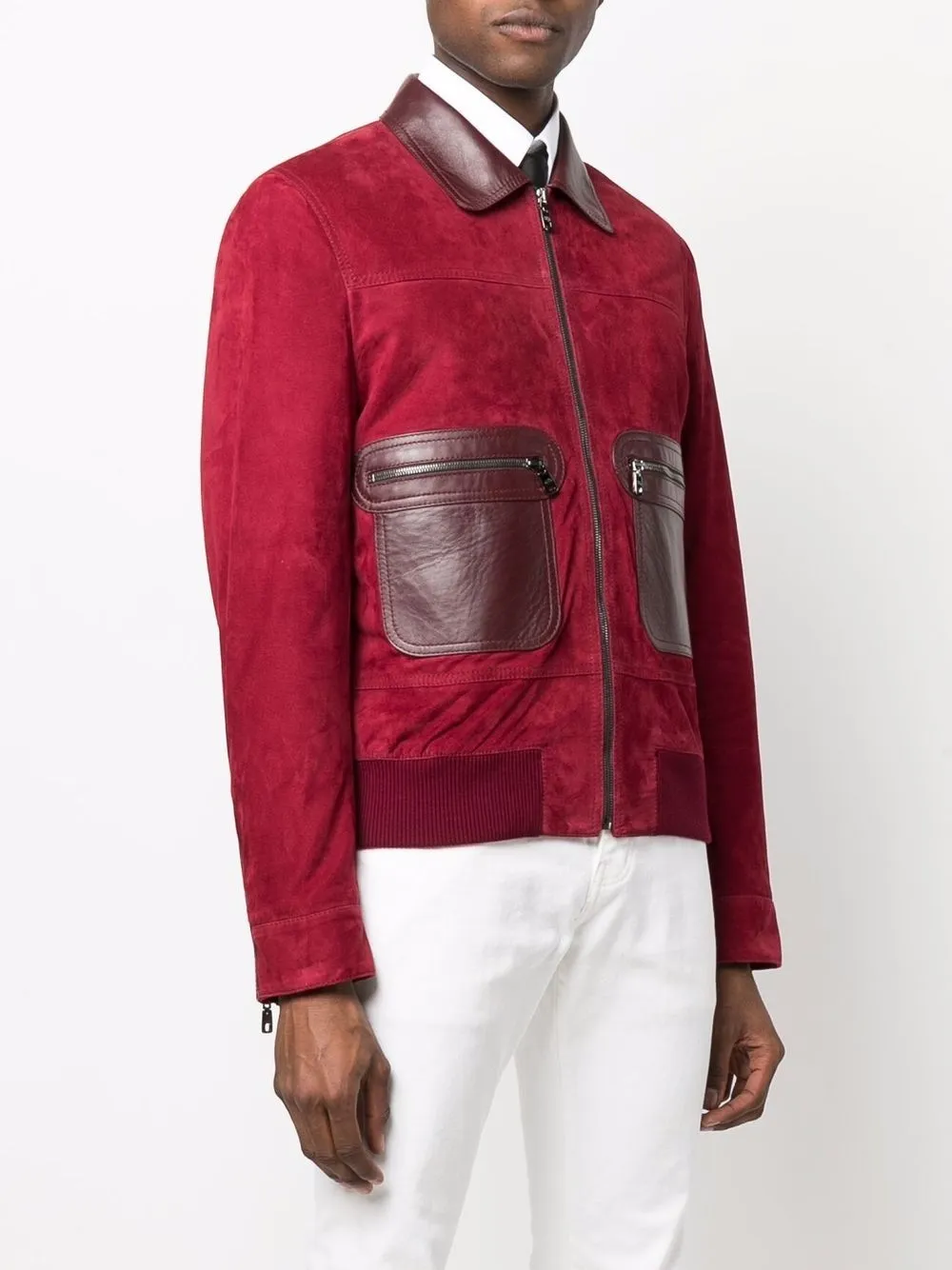 Shop Dolce & Gabbana Suede Bomber Jacket In Red