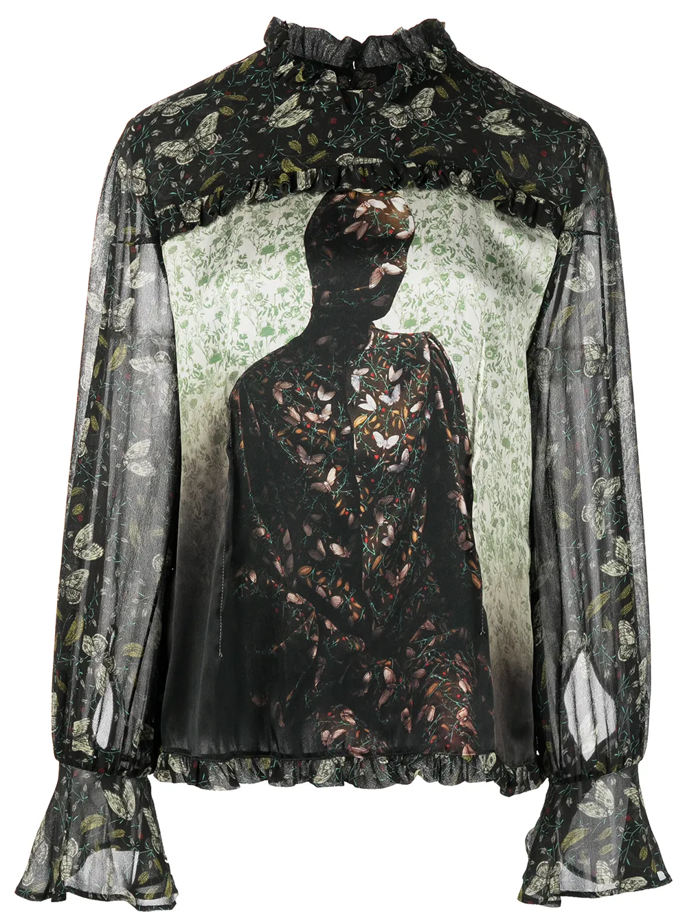 

Undercover blusa de seda con estampado de mariposas - Negro