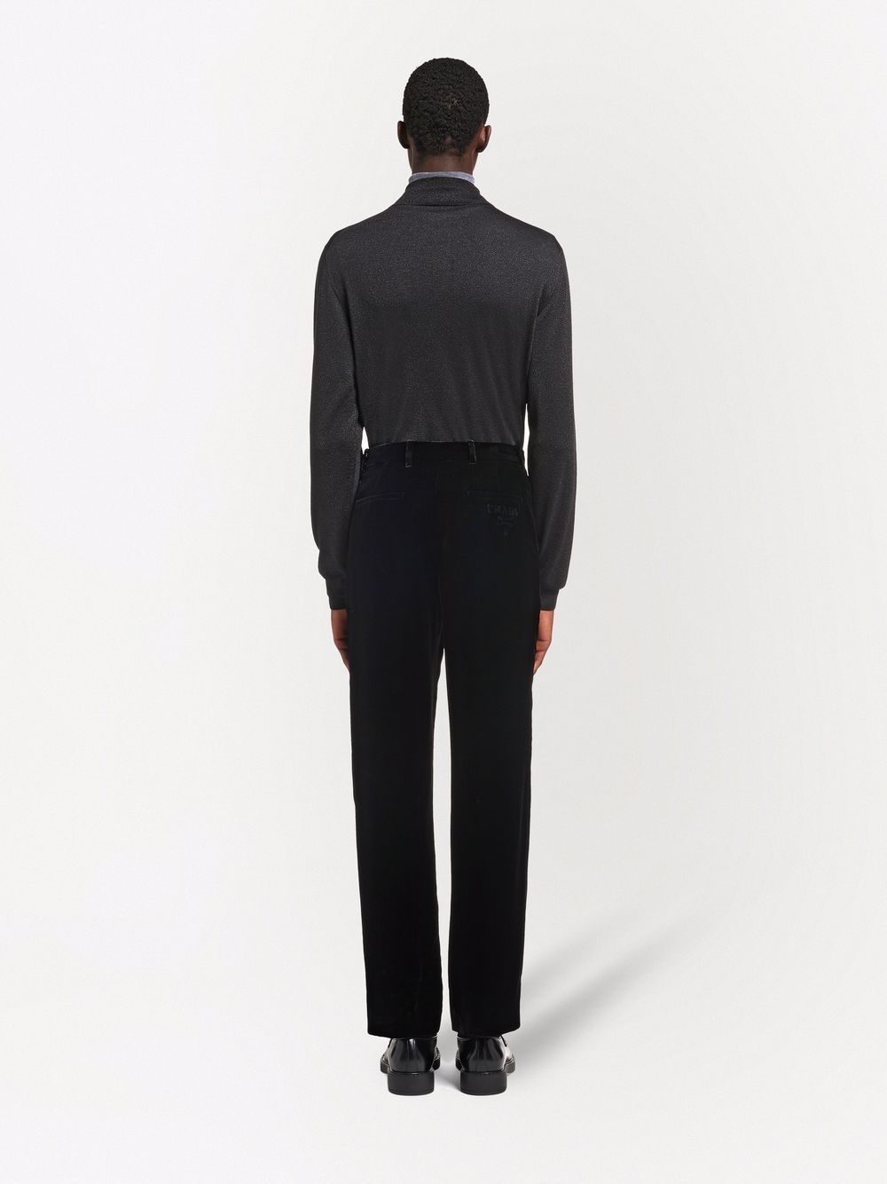 Shop Prada Cropped Velvet Trousers In Black