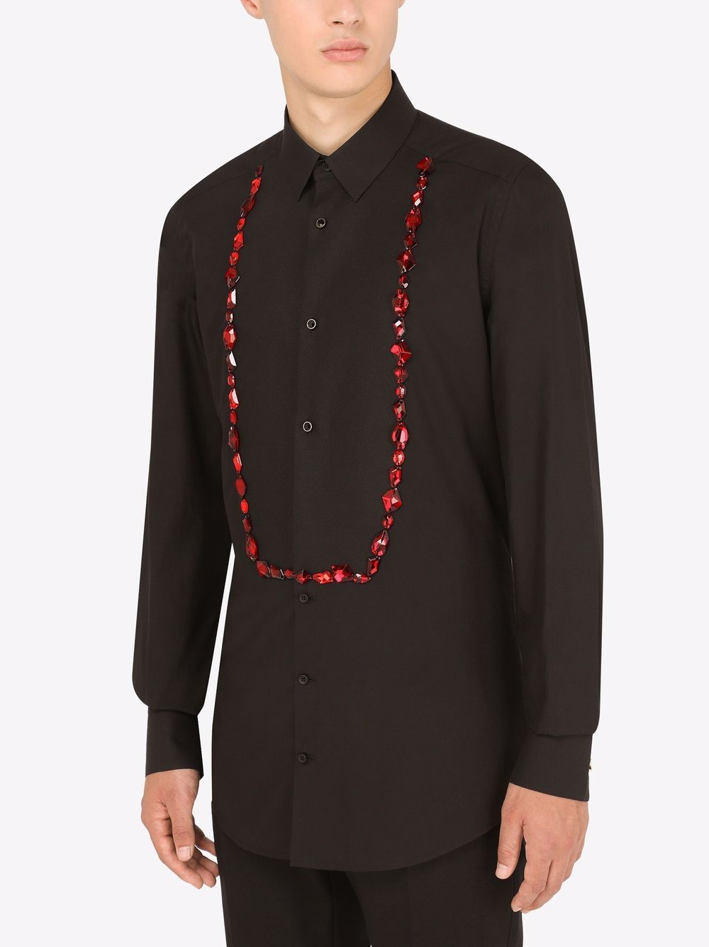Shop Dolce & Gabbana Gold-fit Rhinestone-embellished Tuxedo Shirt In Schwarz