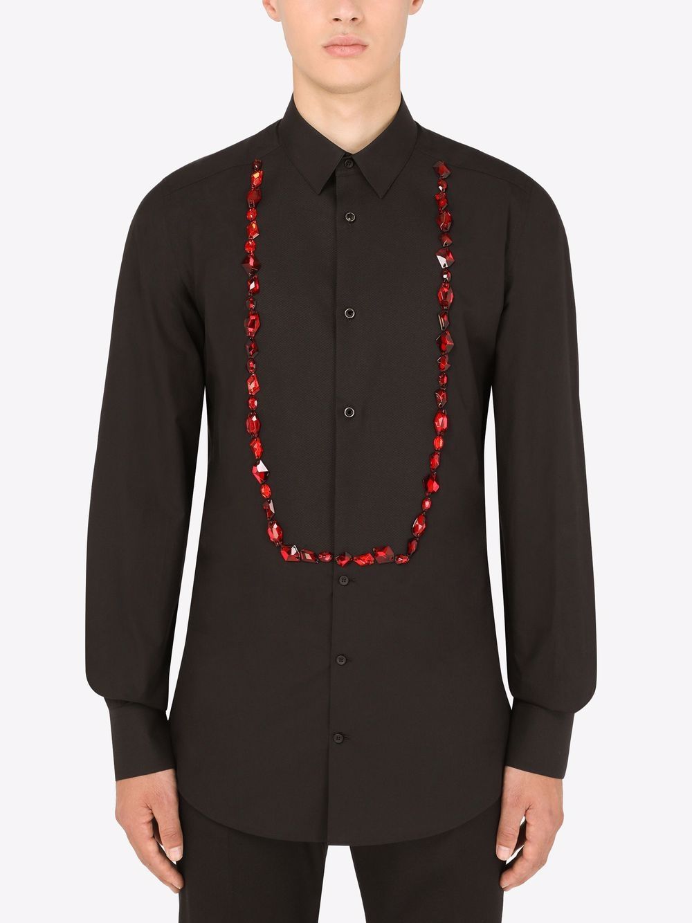 Shop Dolce & Gabbana Gold-fit Rhinestone-embellished Tuxedo Shirt In Schwarz