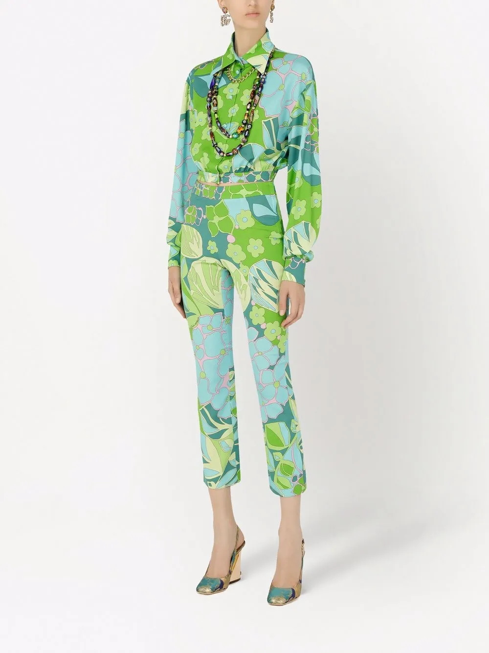 Floral Cropped Silk Top main image 1