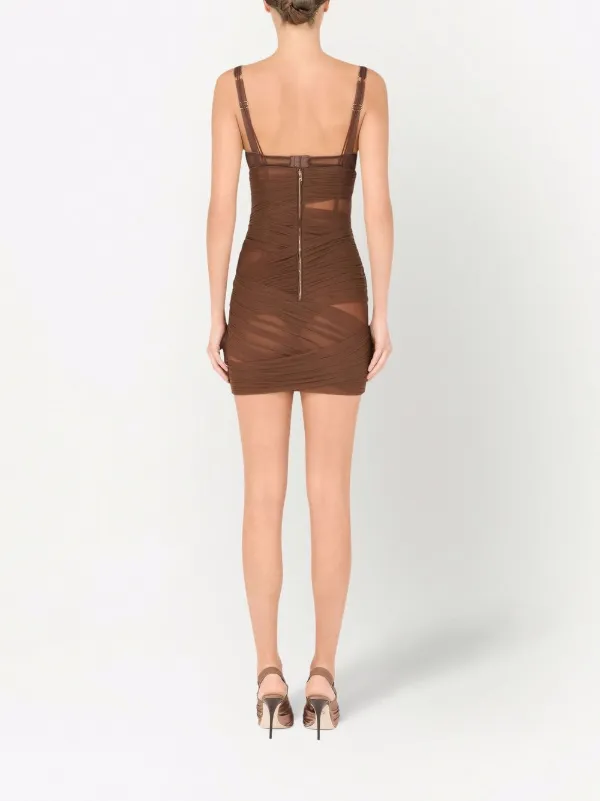 Dolce & Gabbana Wrapover Tulle Minidress | Brown | FARFETCH