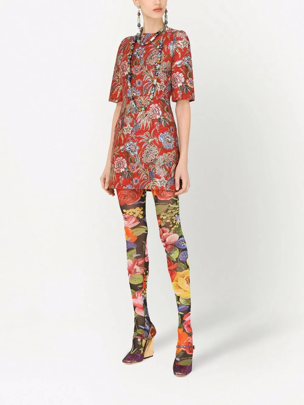 Dolce & Gabbana Mini-jurk met bloemenjacquard - Rood
