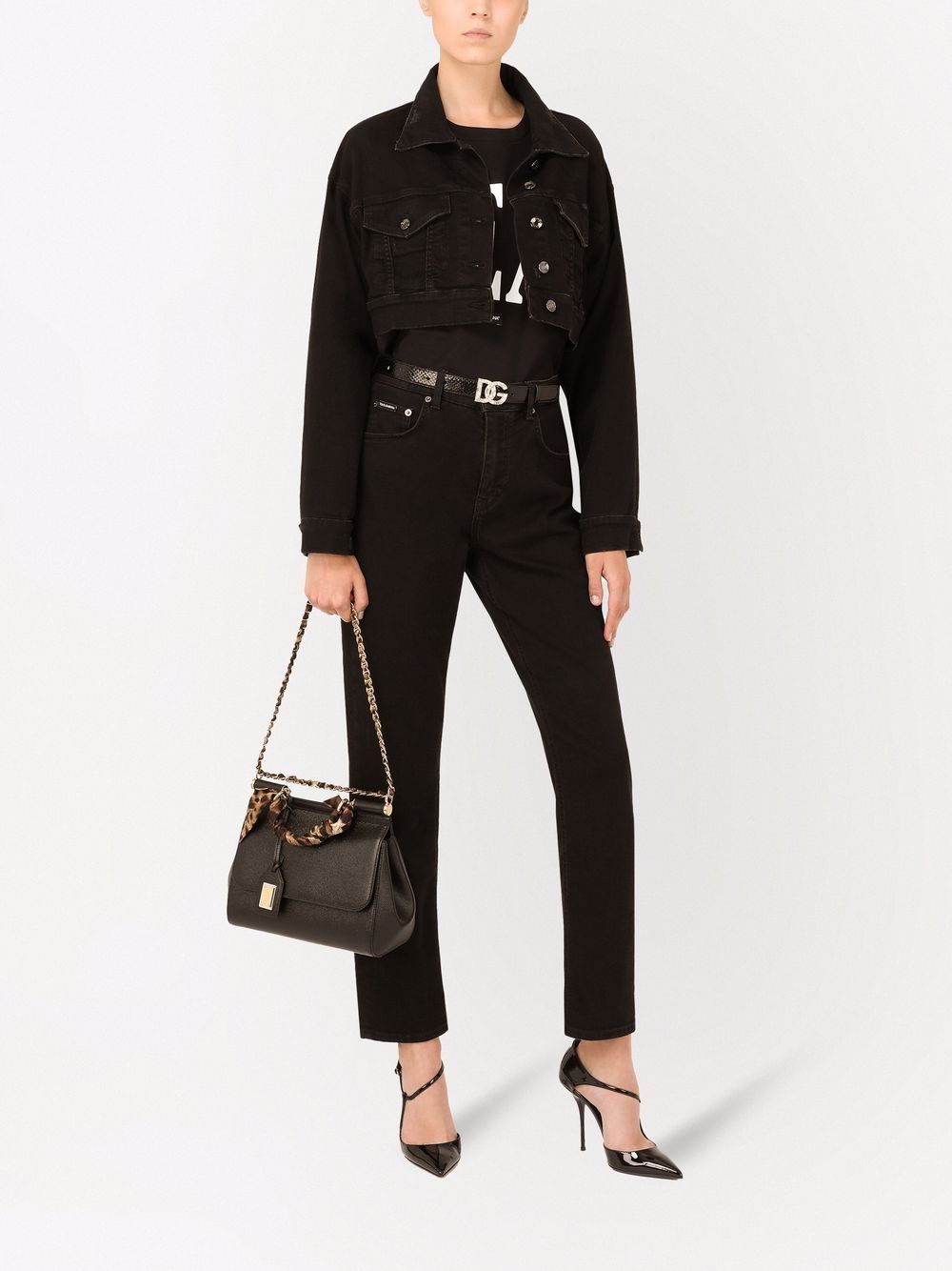 Shop Dolce & Gabbana Cropped Denim Jacket In Black