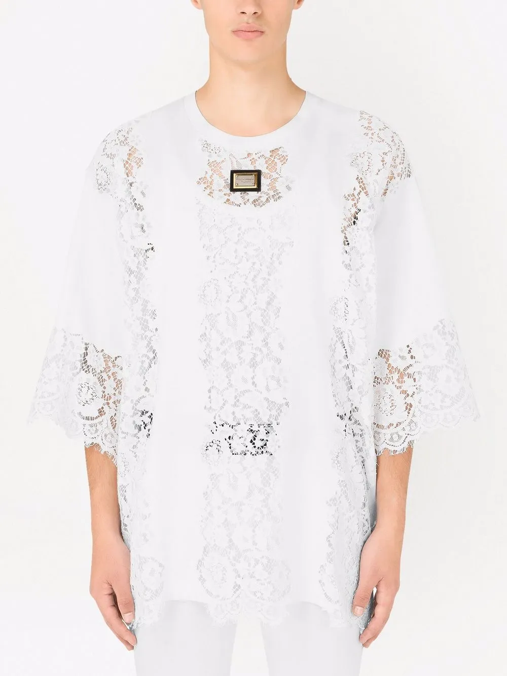  Dolce & Gabbana T Shirt Mit Schnürdetail   Weiß 