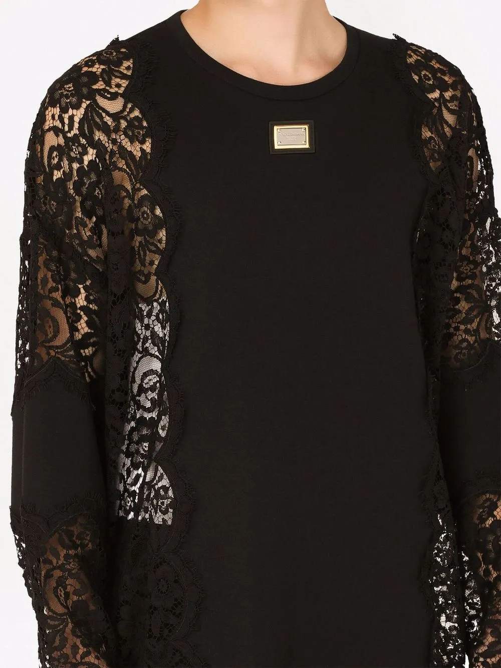 Dolce & Gabbana レースディテール ロングTシャツ | ブラック