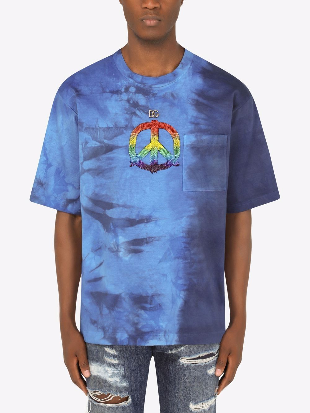 Shop Dolce & Gabbana Tie-dye Peace Sign T-shirt In Blue
