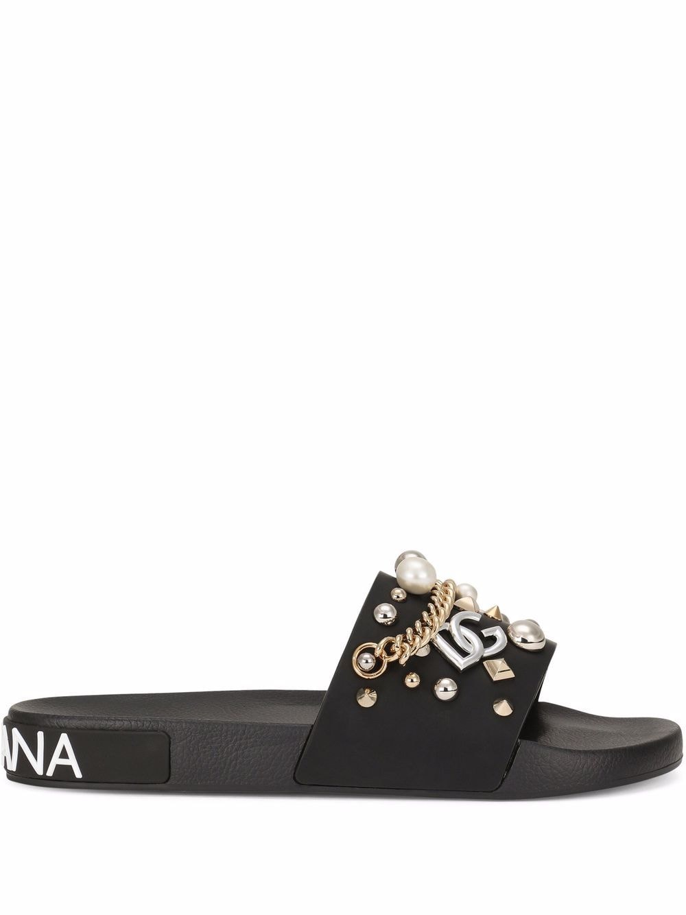 Dolce & Gabbana Rubber Beachwear Slides With Embroidery In Black