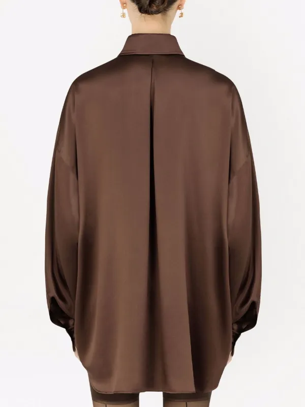 Dolce & Gabbana Button-up Silk Women Shirt - Brown
