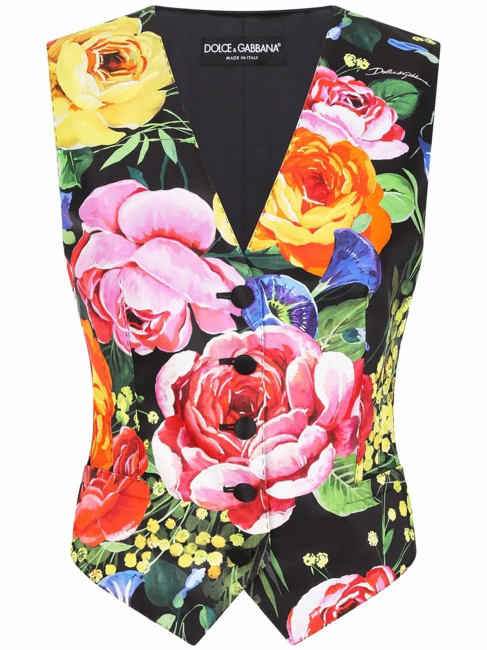 

Dolce & Gabbana chaleco de seda con estampado floral - Negro