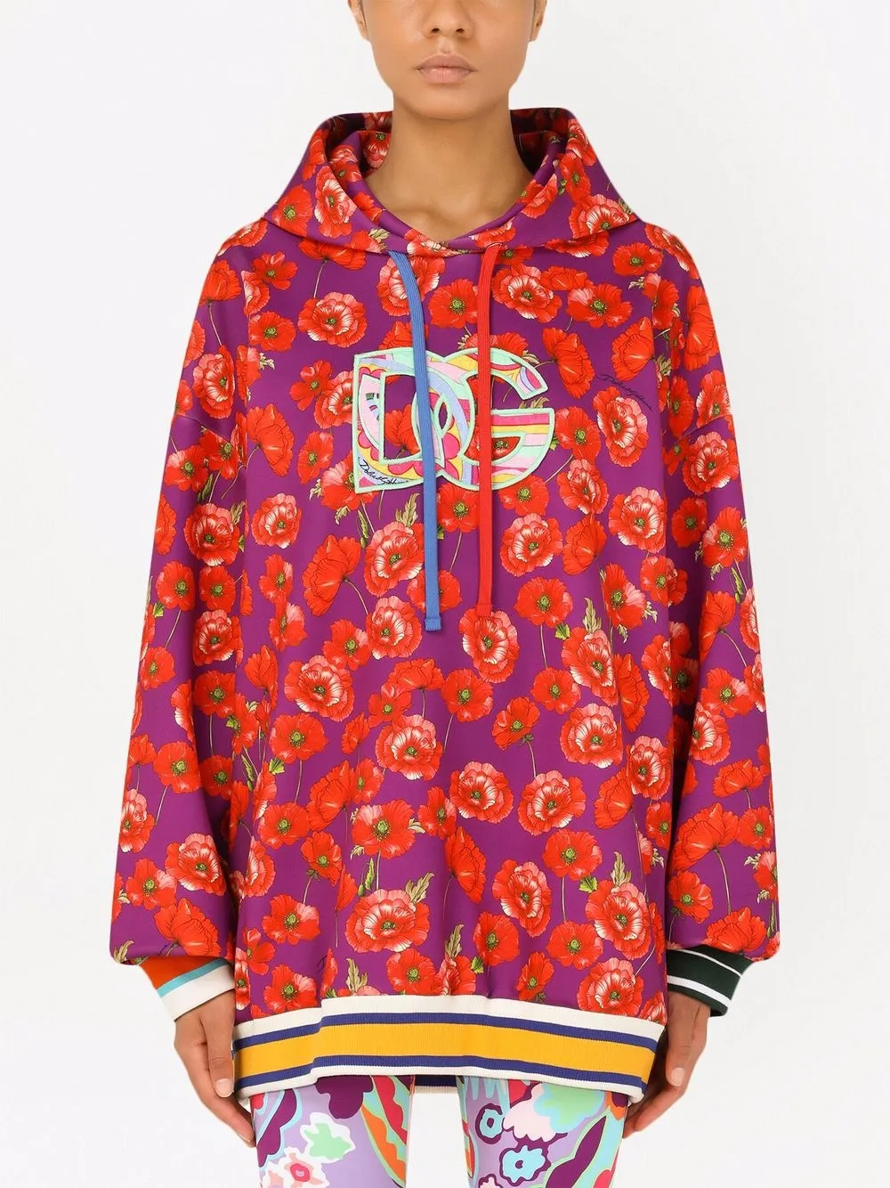 фото Dolce & gabbana poppy-print logo hoodie