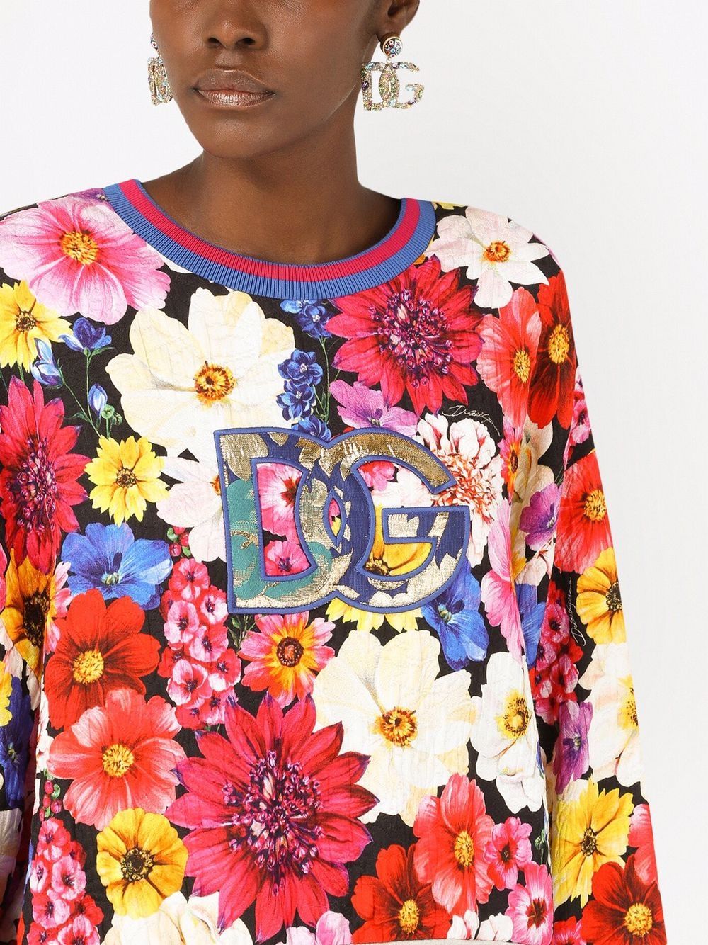Dolce & Gabbana Floral Bouquet-print Logo Patch Oversized Sweatshirt In  Multicolor