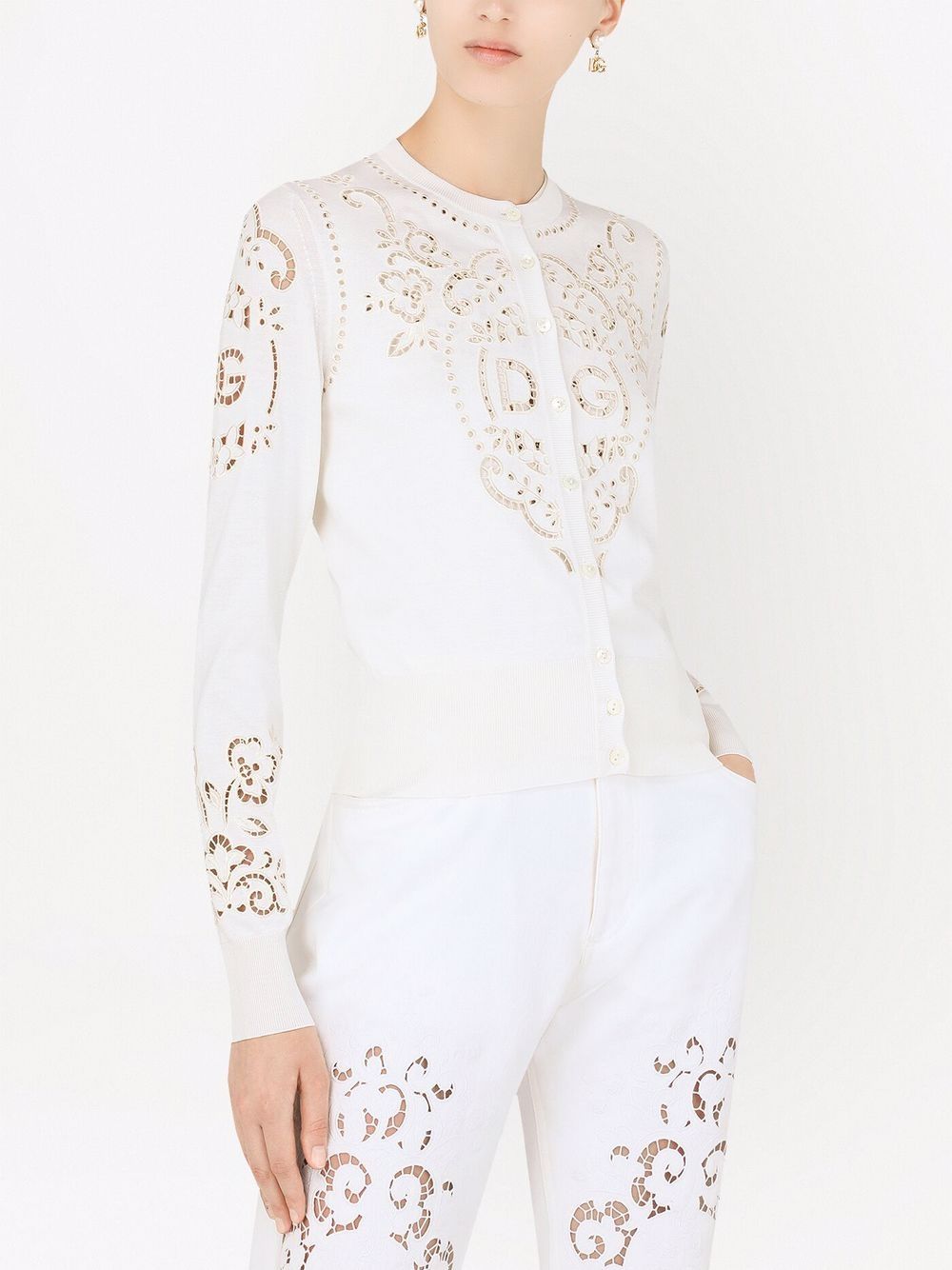 Shop Dolce & Gabbana Openwork-embroidery Silk Cardigan In Weiss