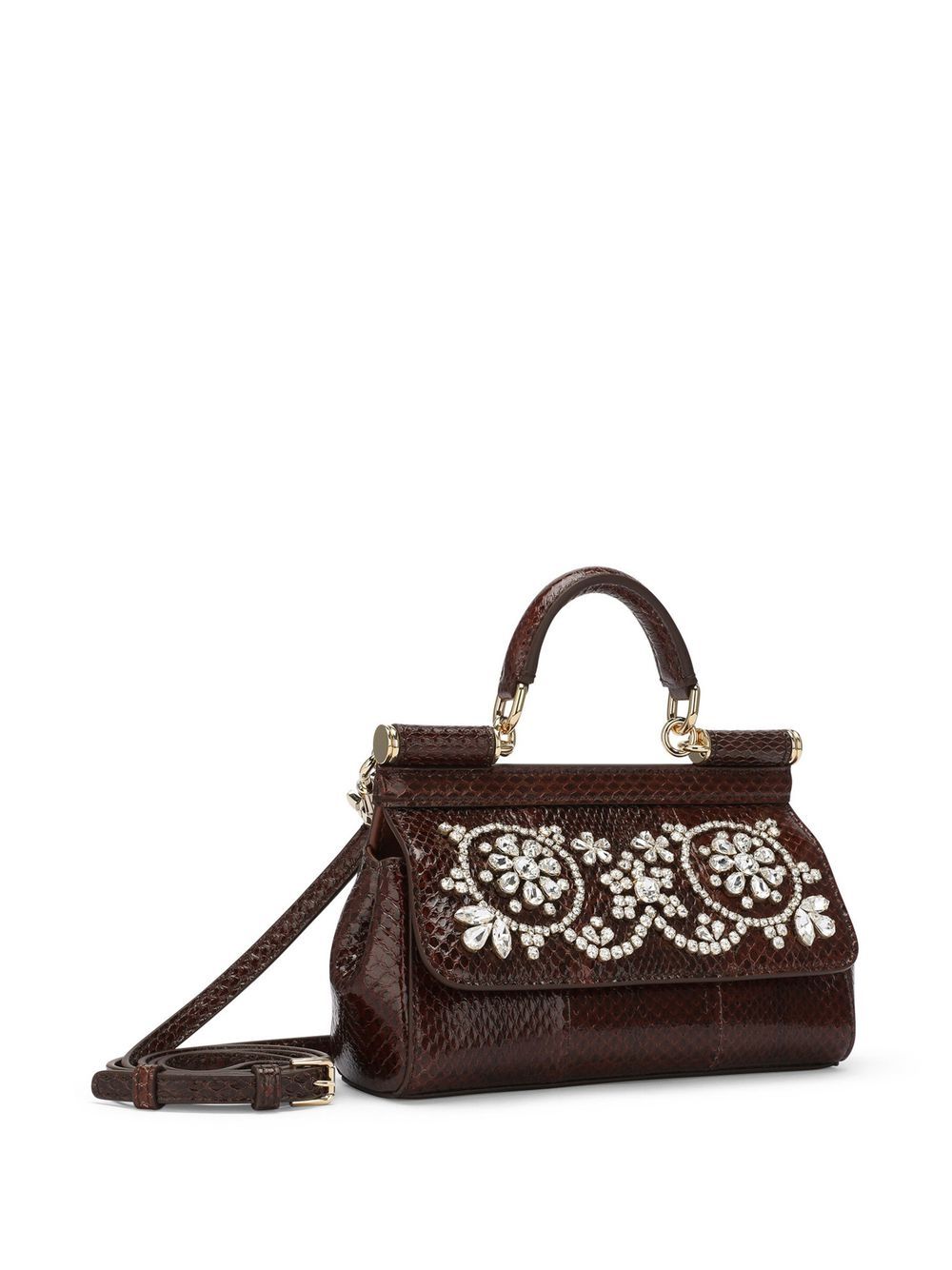 Shop Dolce & Gabbana Small Sicily Rhinestone-embellished Top-handle Bag In Brown
