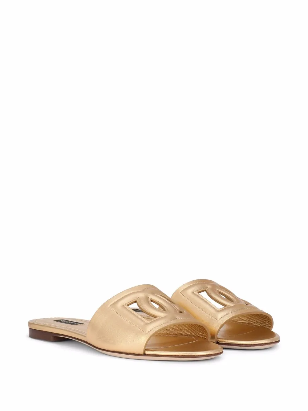 Shop Dolce & Gabbana Dg-logo Leather Sandals In Gold