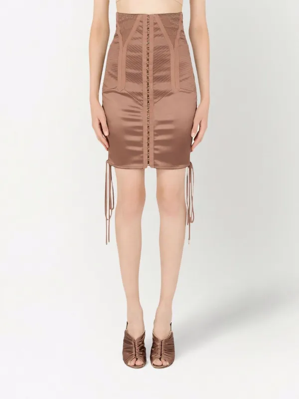 Dolce & Gabbana lace-up Satin Miniskirt | Brown | FARFETCH