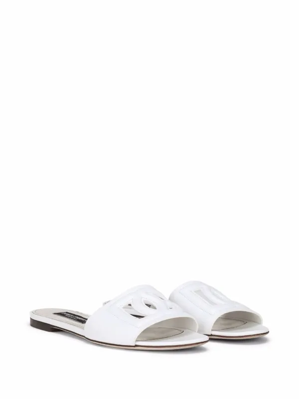 Dolce & Gabbana DG Logo Leather Sandals | White | FARFETCH